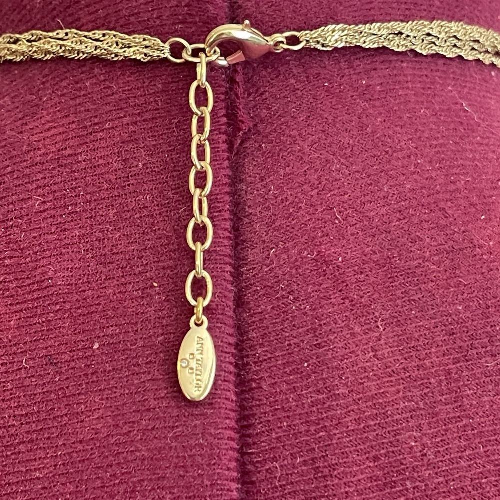 Ann Taylor Gold Tone Rope Chain Pave Rhinestone Tassel Knot Multistrand Necklace - Picture 4 of 6